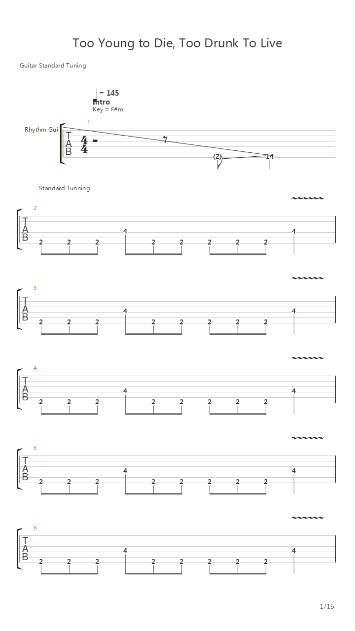 Too Young To Die Too Drunk To吉他谱