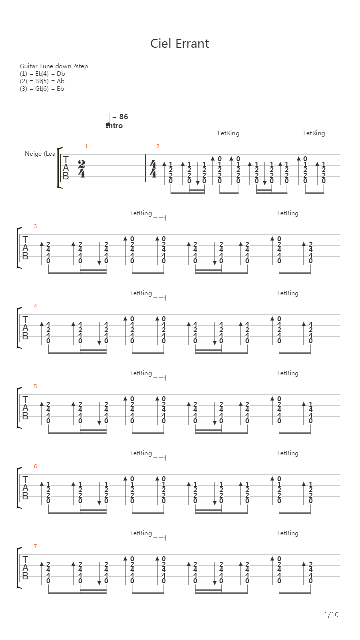 Ciel Errant吉他谱