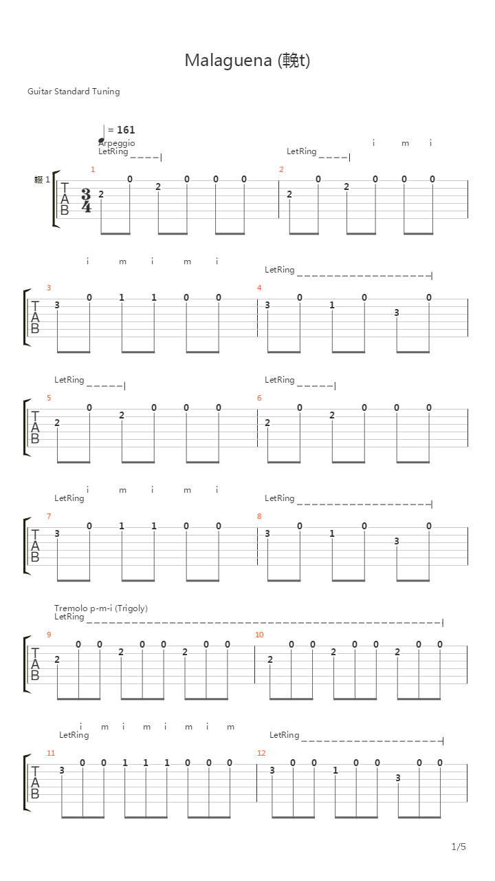 Malaguena(Intro)吉他谱