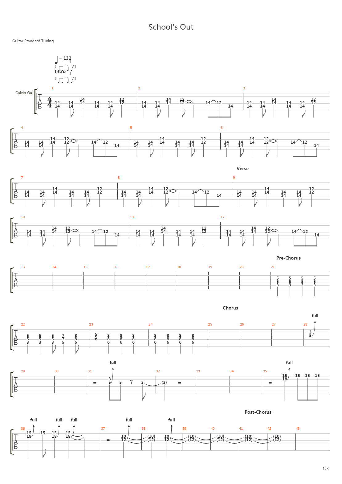 School's Out吉他谱