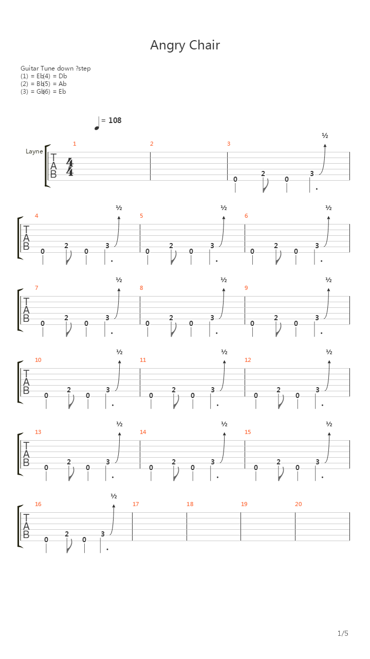 Angry Chair (Studio)吉他谱