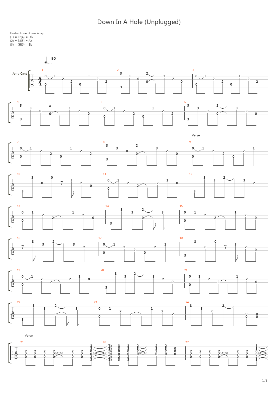 Down In A Hole (Unplugged)吉他谱