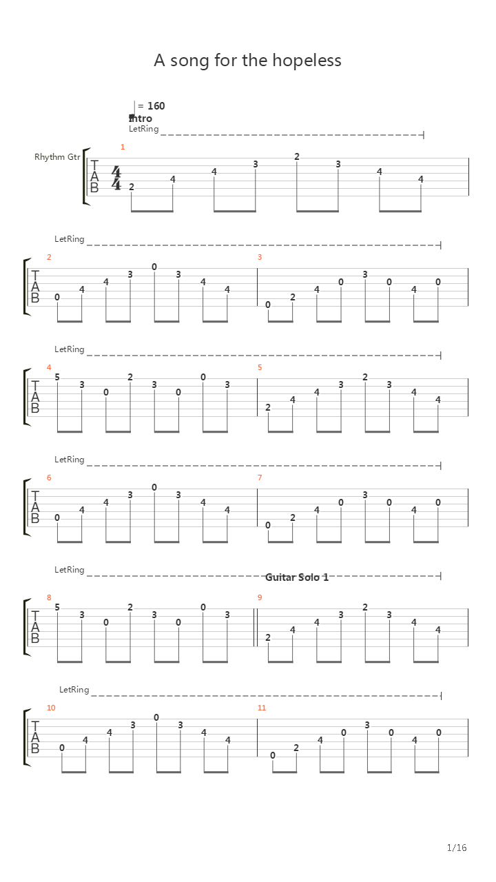 A Song For The Hopeless吉他谱