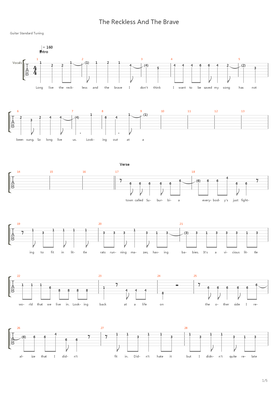 The Reckless And The Brave吉他谱