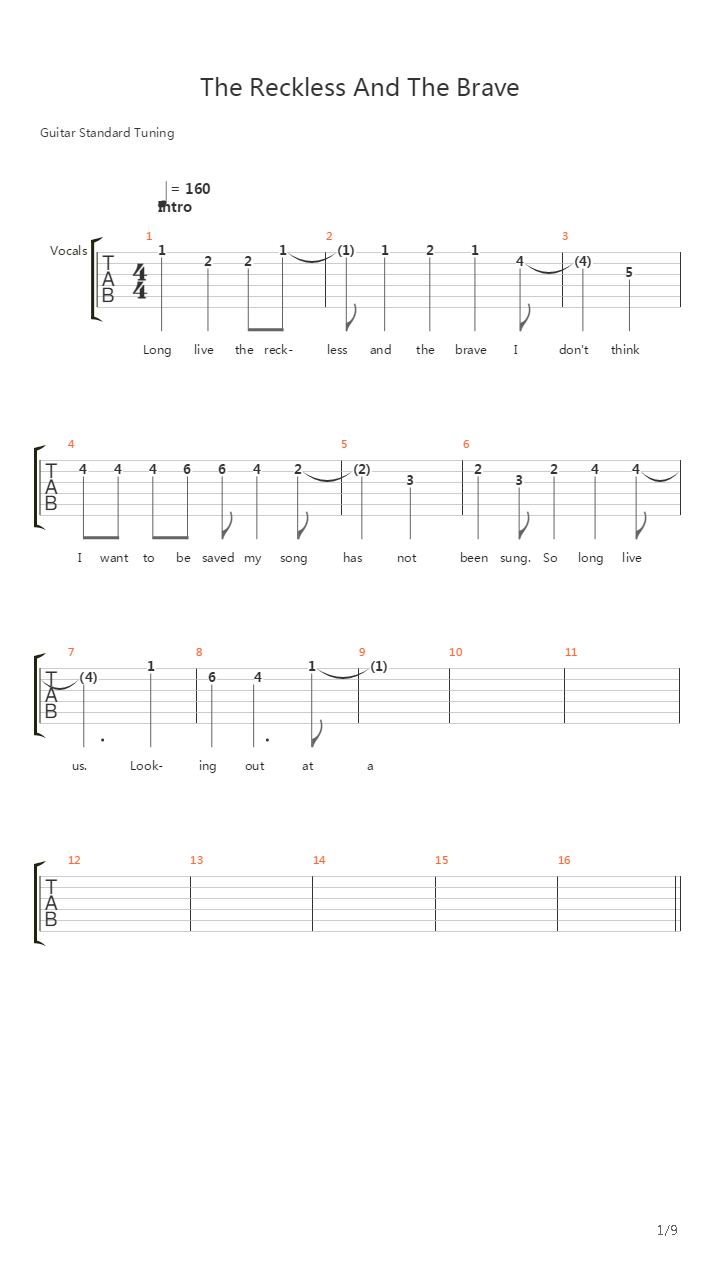 The Reckless And The Brave吉他谱