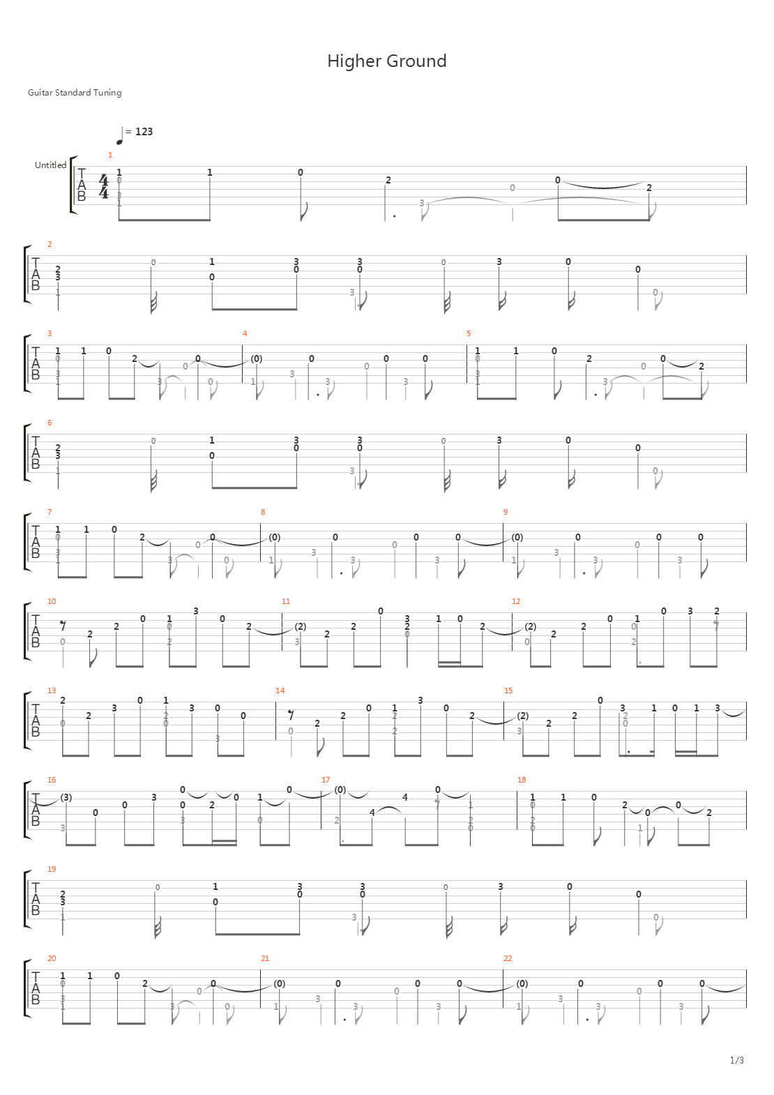 Higher Ground吉他谱