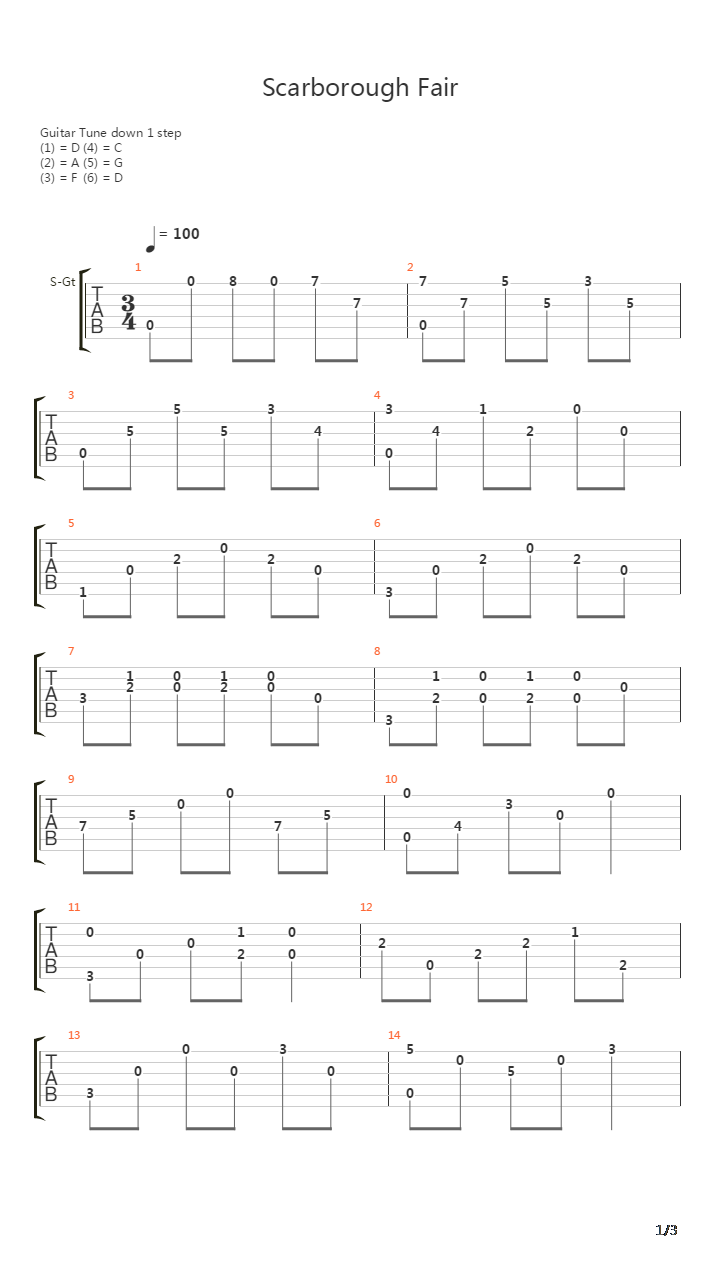 Scarborough Fair(丹麦老头斯卡保罗集市 - 指法优化版)吉他谱
