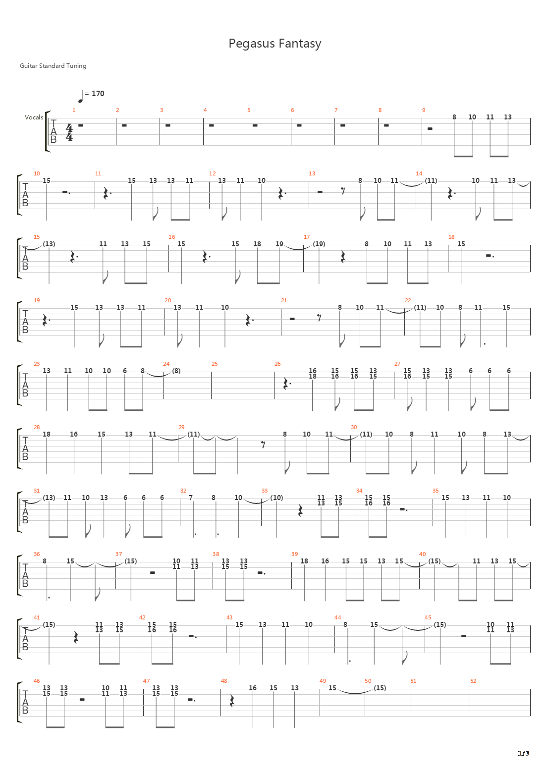 Pegasus Fantasy吉他谱