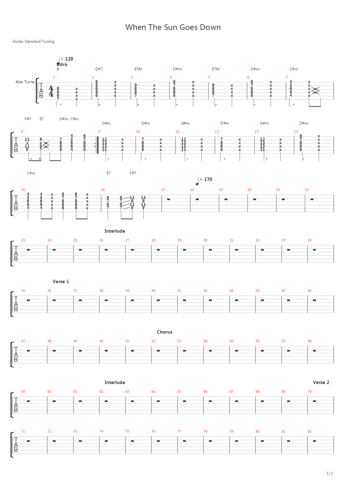 When The Sun Goes Down吉他谱