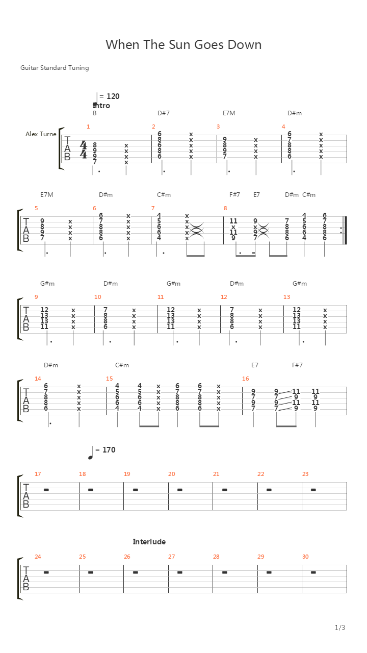 When The Sun Goes Down吉他谱