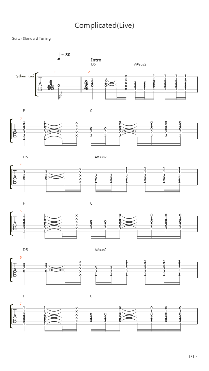 Complicated吉他谱