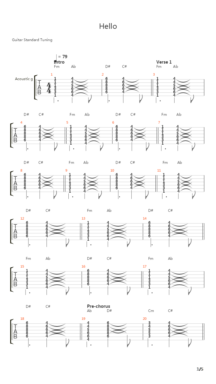 Hello吉他谱