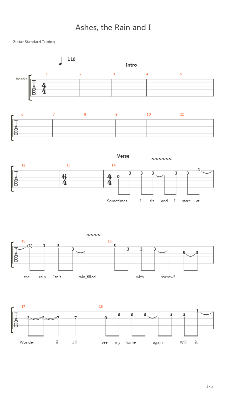 Ashes The Rain And I吉他谱