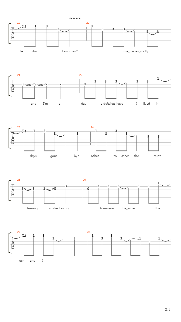 Ashes The Rain And I吉他谱