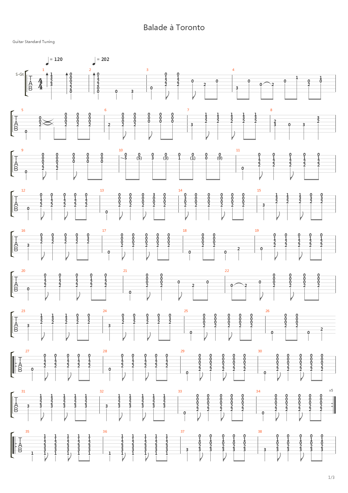 Balade Toronto吉他谱
