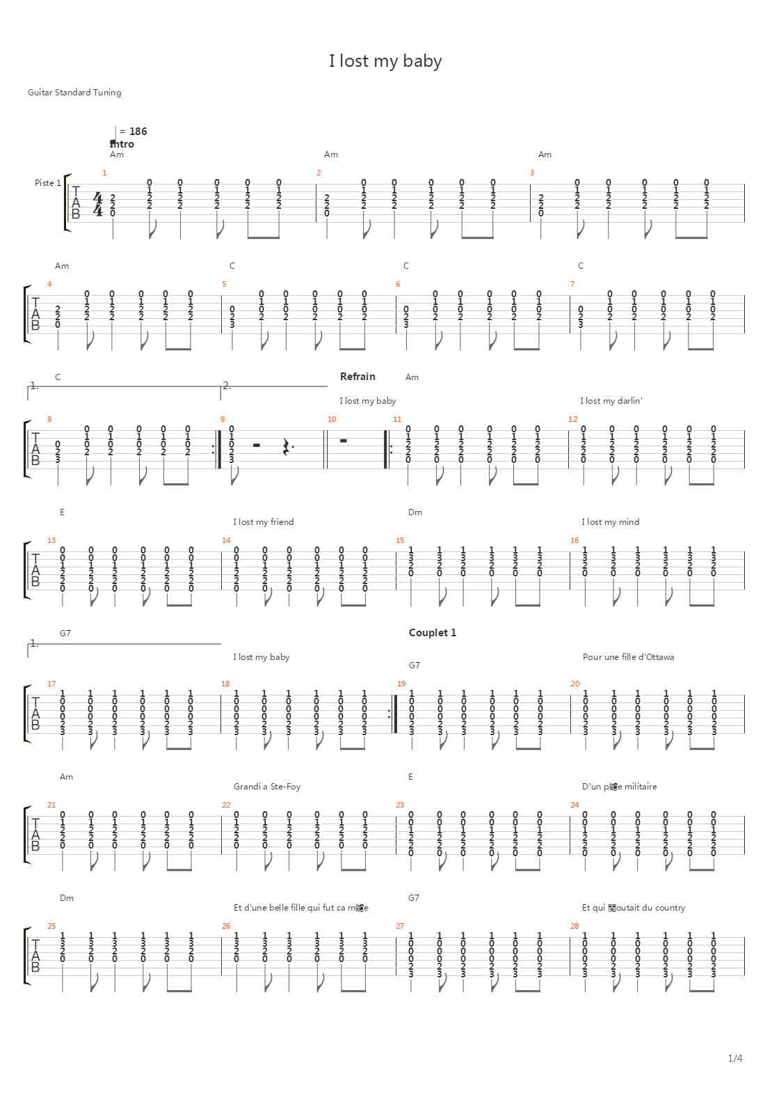 I Lost My Baby吉他谱