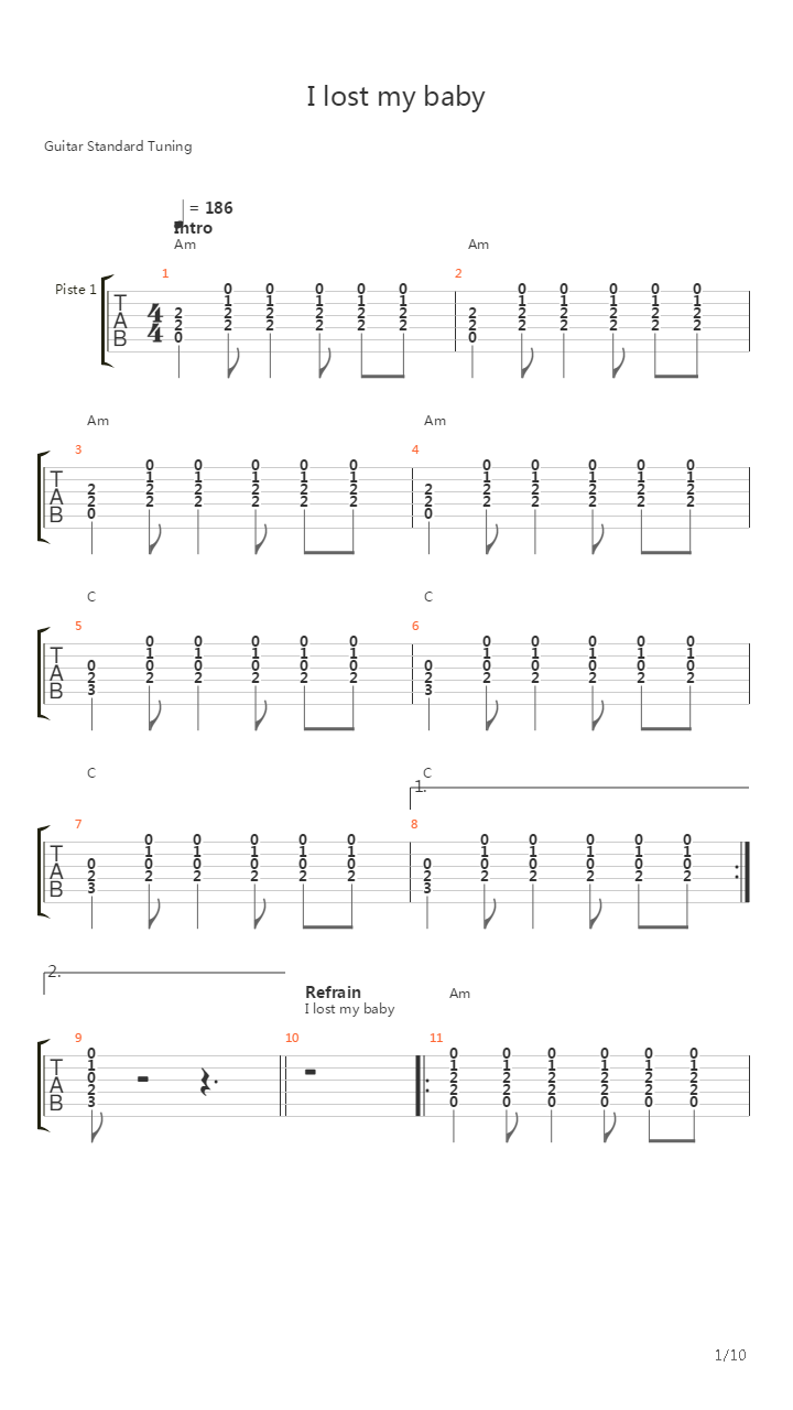 I Lost My Baby吉他谱