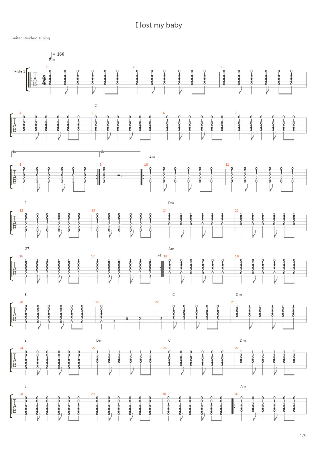 I Lost My Baby吉他谱