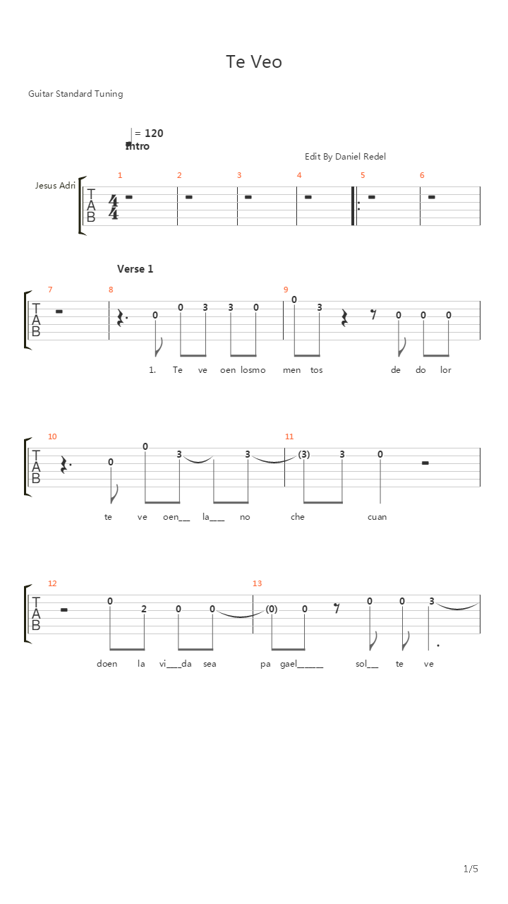 Te Veo吉他谱