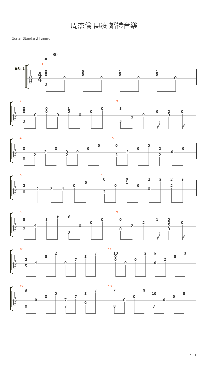 周杰伦婚礼曲吉他谱