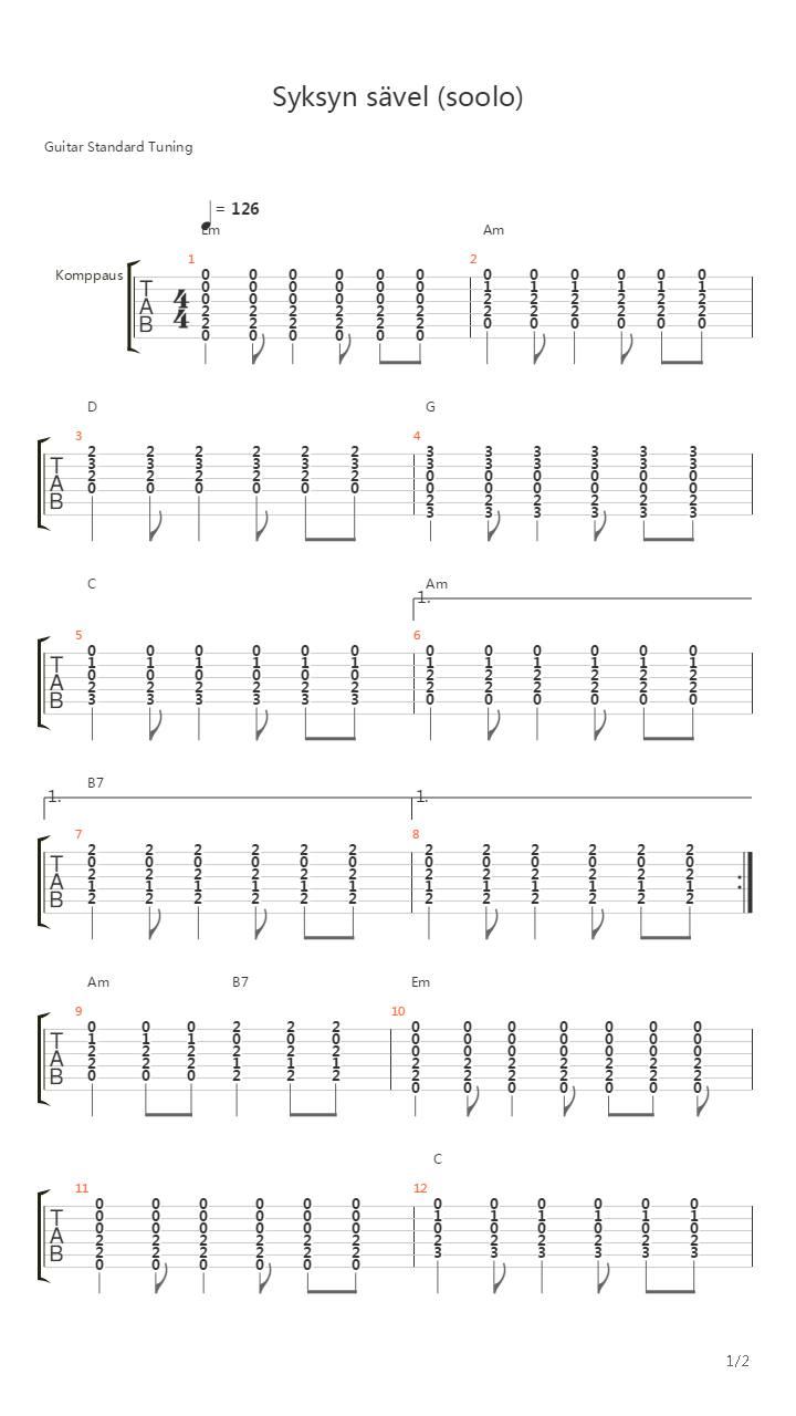 Syksyn Savel吉他谱