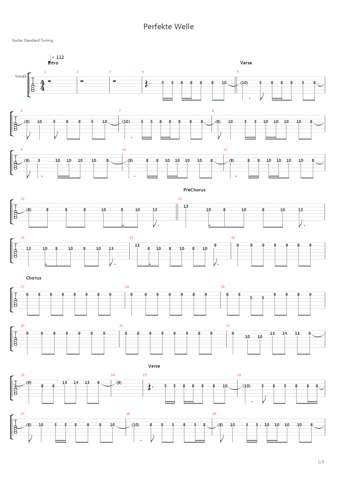 Perfekte Welle吉他谱