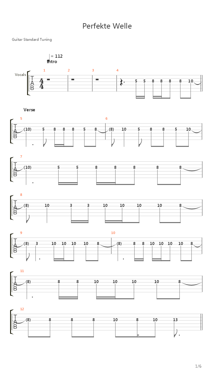 Perfekte Welle吉他谱