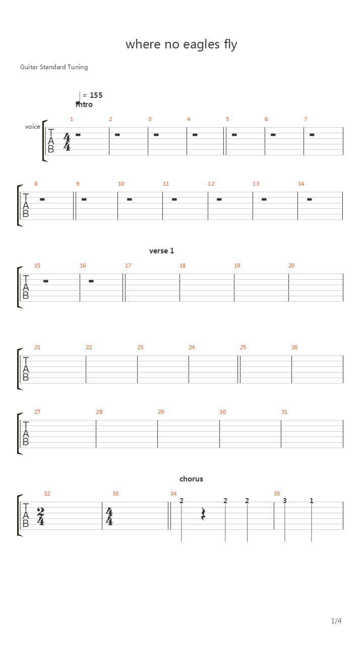 Where No Eagles Fly吉他谱