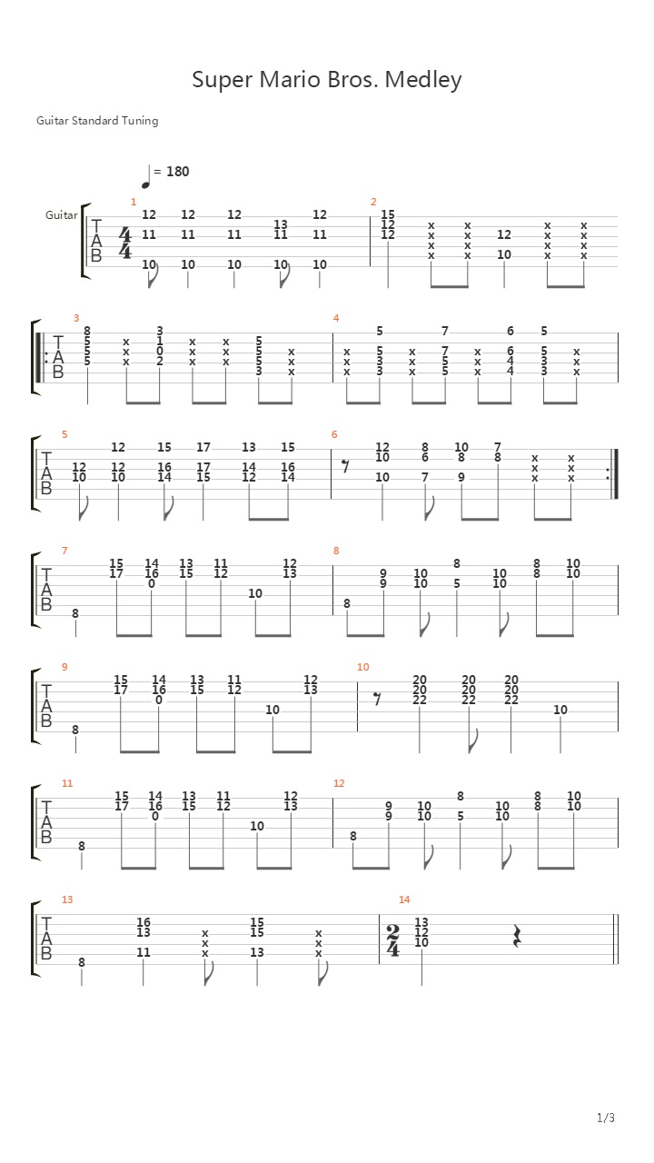 Super Mario Brothers(超级马里奥兄弟) - Medley吉他谱