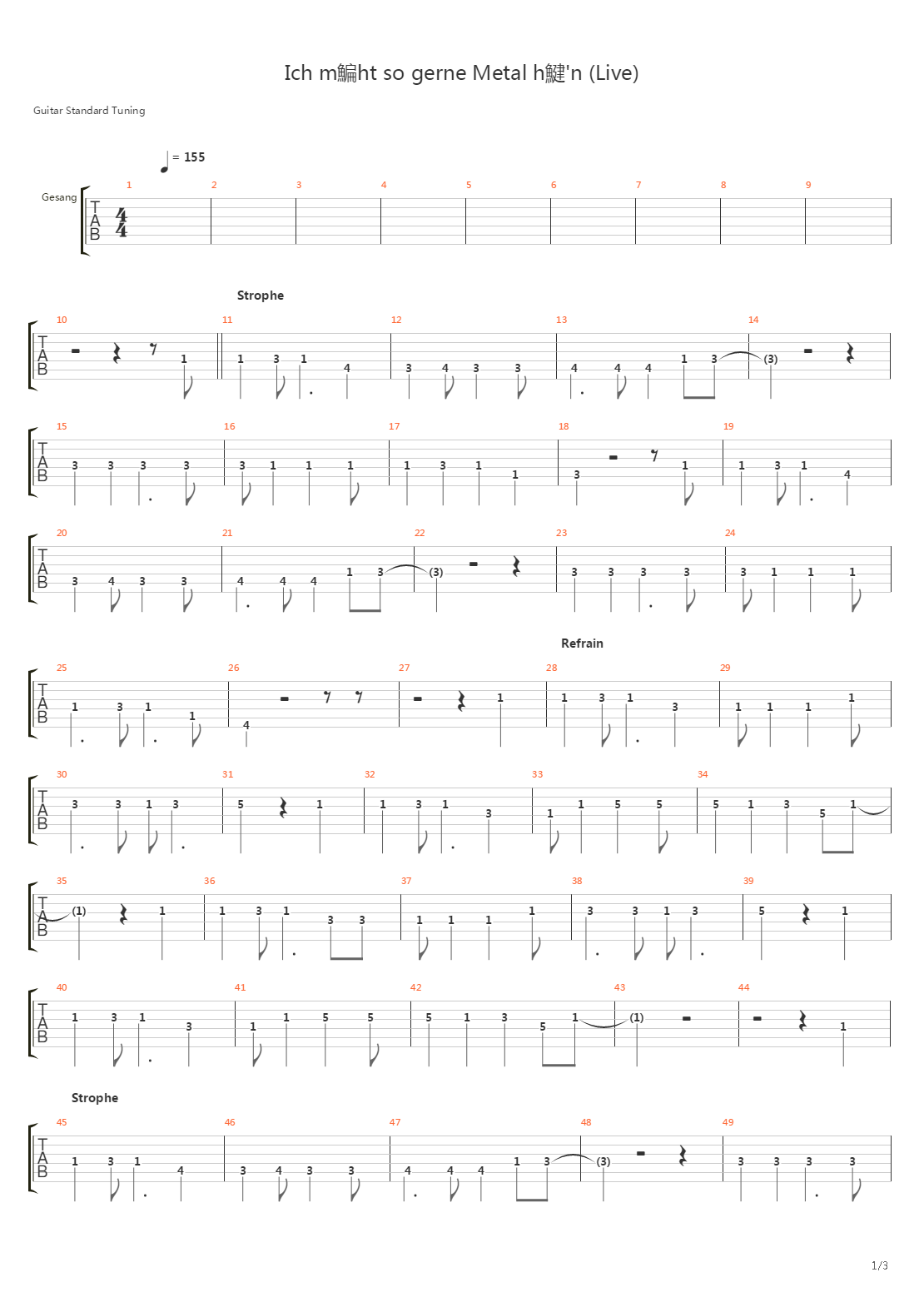 Ich Mcht So Gerne Metal Hrn吉他谱