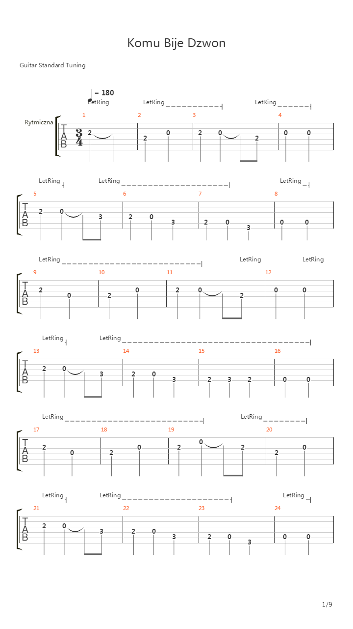 Komu Bije Dzwon吉他谱