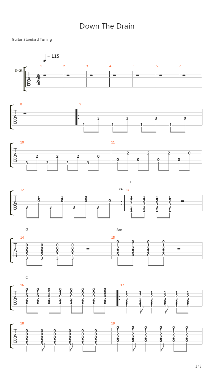 Down The Drain吉他谱