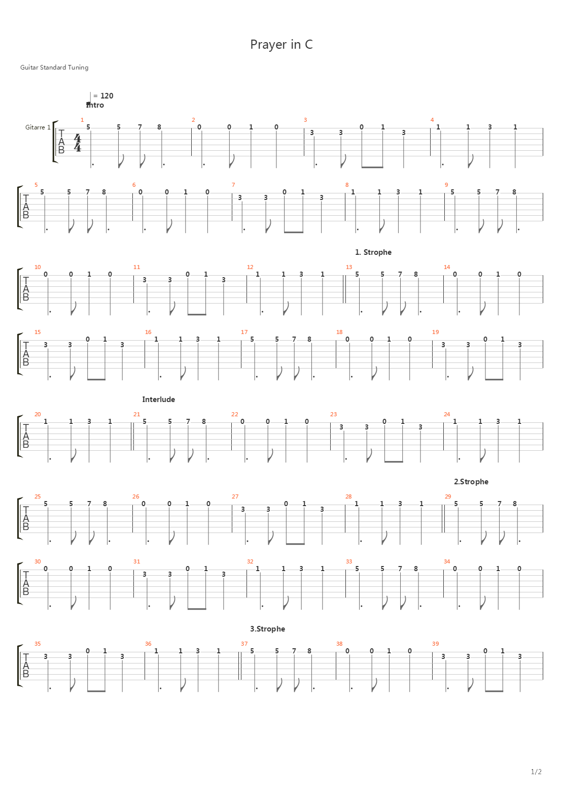 Prayer In C(Robin Schulz)吉他谱