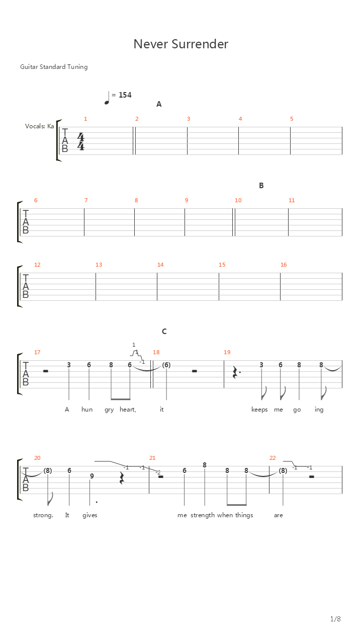Never Surrender吉他谱