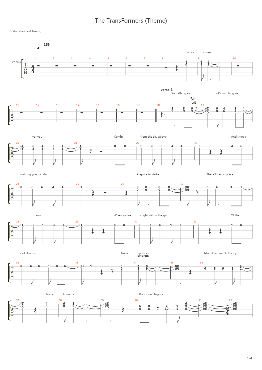 The Transformers Theme吉他谱