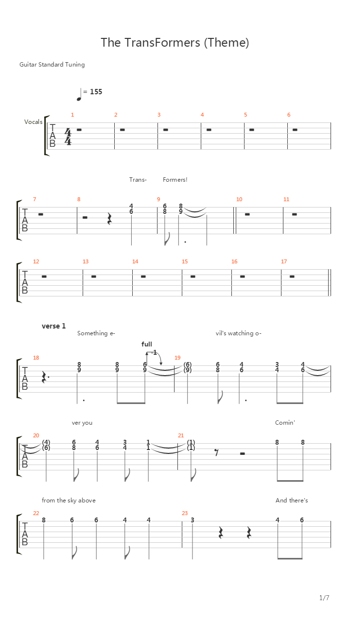 The Transformers Theme吉他谱