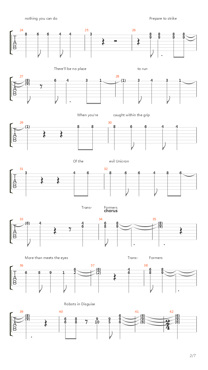 The Transformers Theme吉他谱