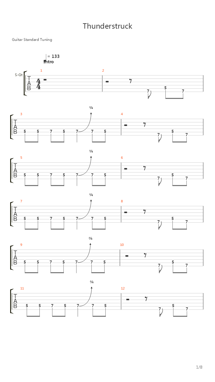 Thunderstruck吉他谱