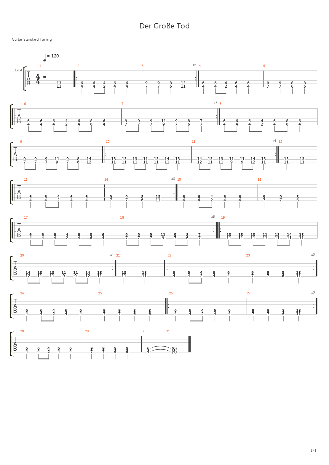 Der Grosse Tod吉他谱
