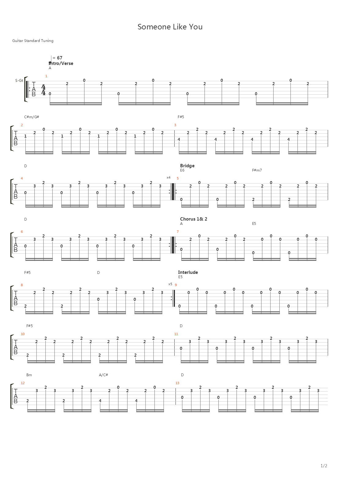Someone Like You吉他谱
