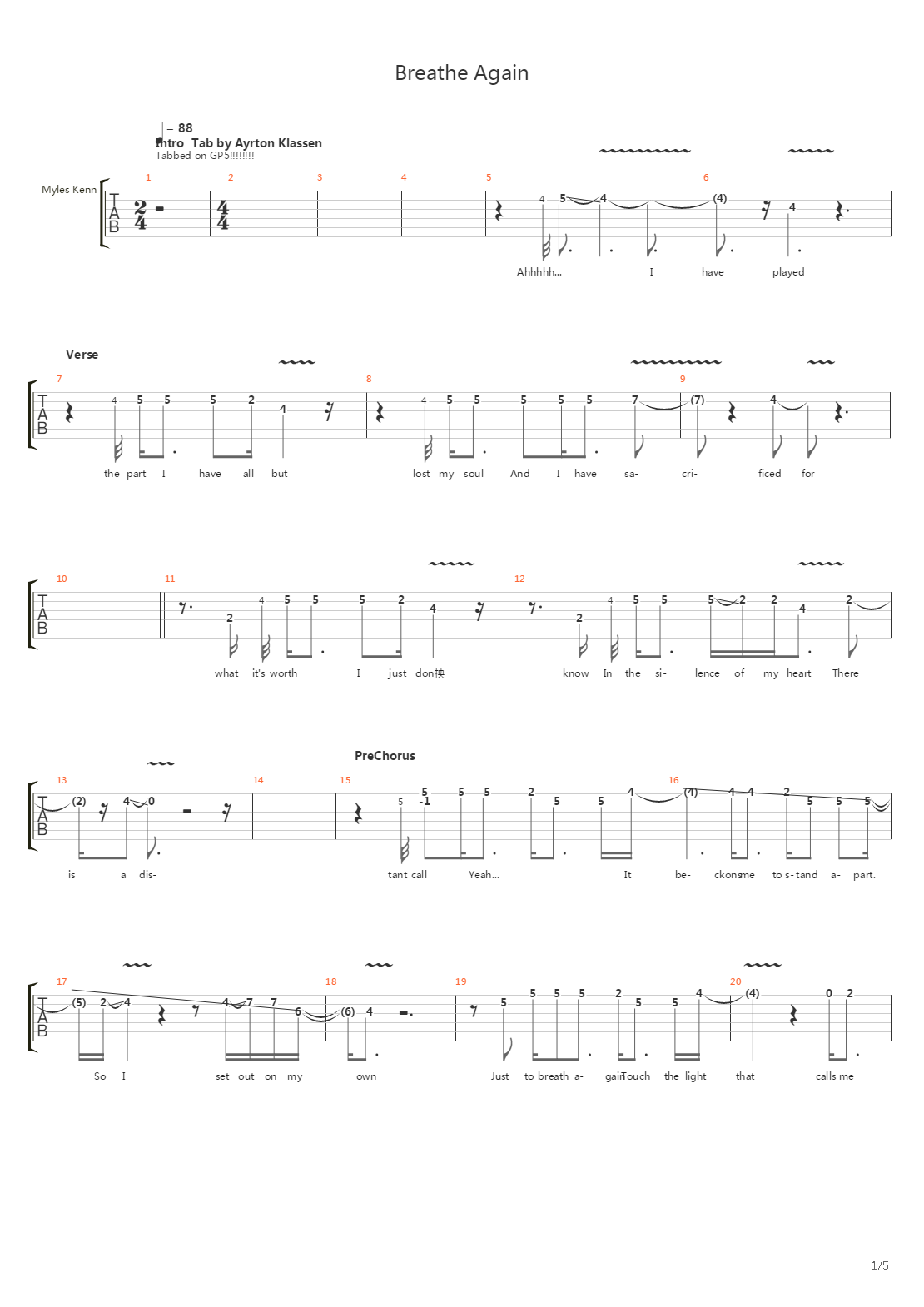 Breathe Again吉他谱
