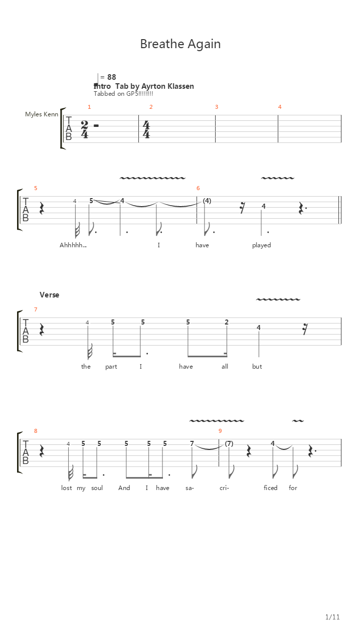 Breathe Again吉他谱