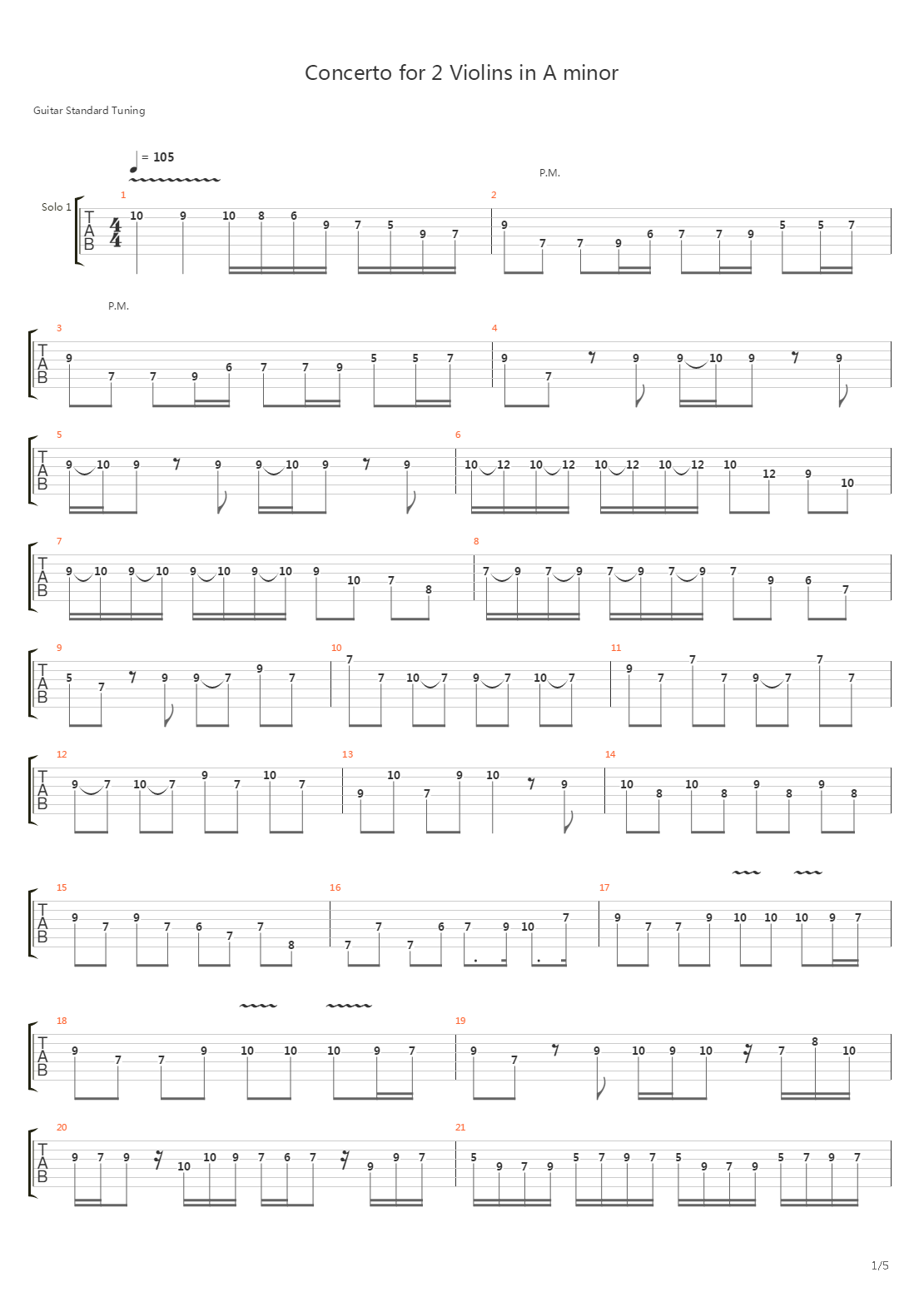 Concerto For 2 Violins In A Minor 1St Movement吉他谱