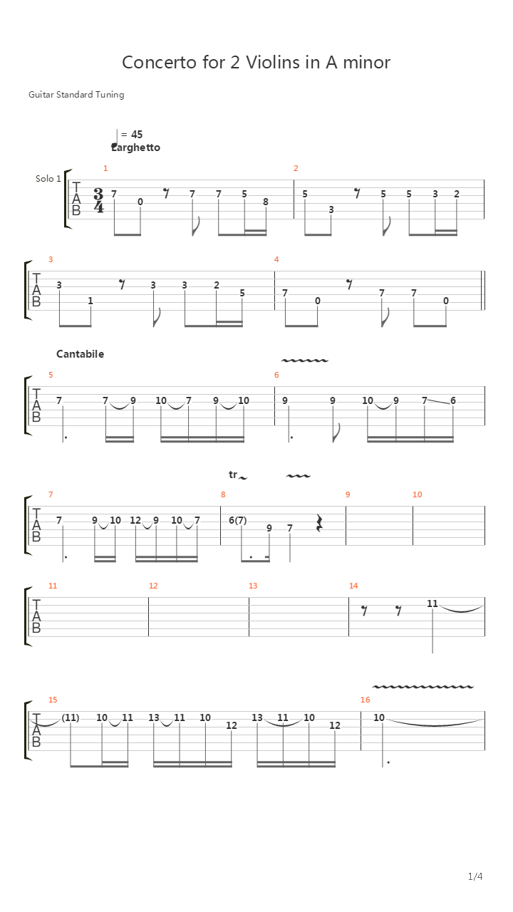 Concerto For 2 Violins In A Minor 2Nd Movement吉他谱