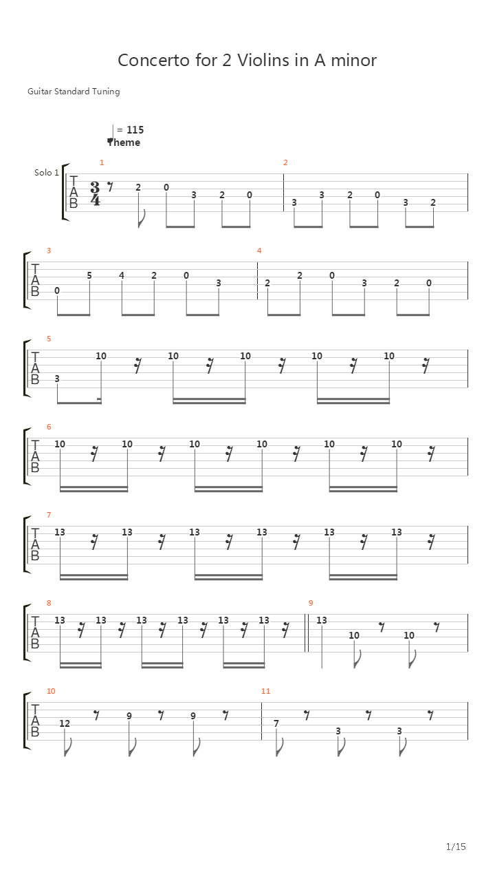 Concerto For 2 Violins In A Minor 3Rd Movement吉他谱