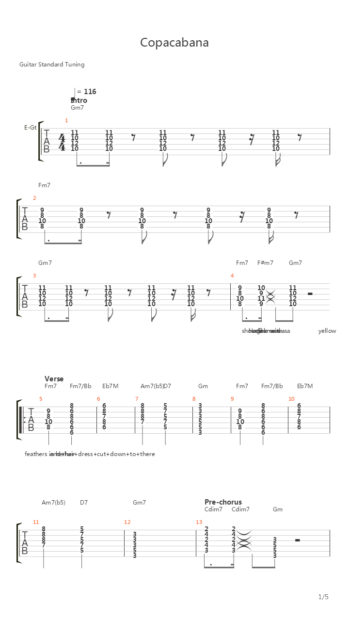 Copacabana吉他谱