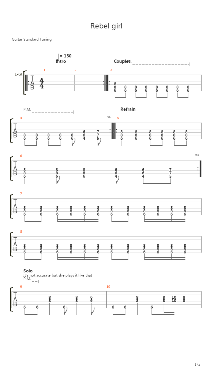 Rebel Girl吉他谱
