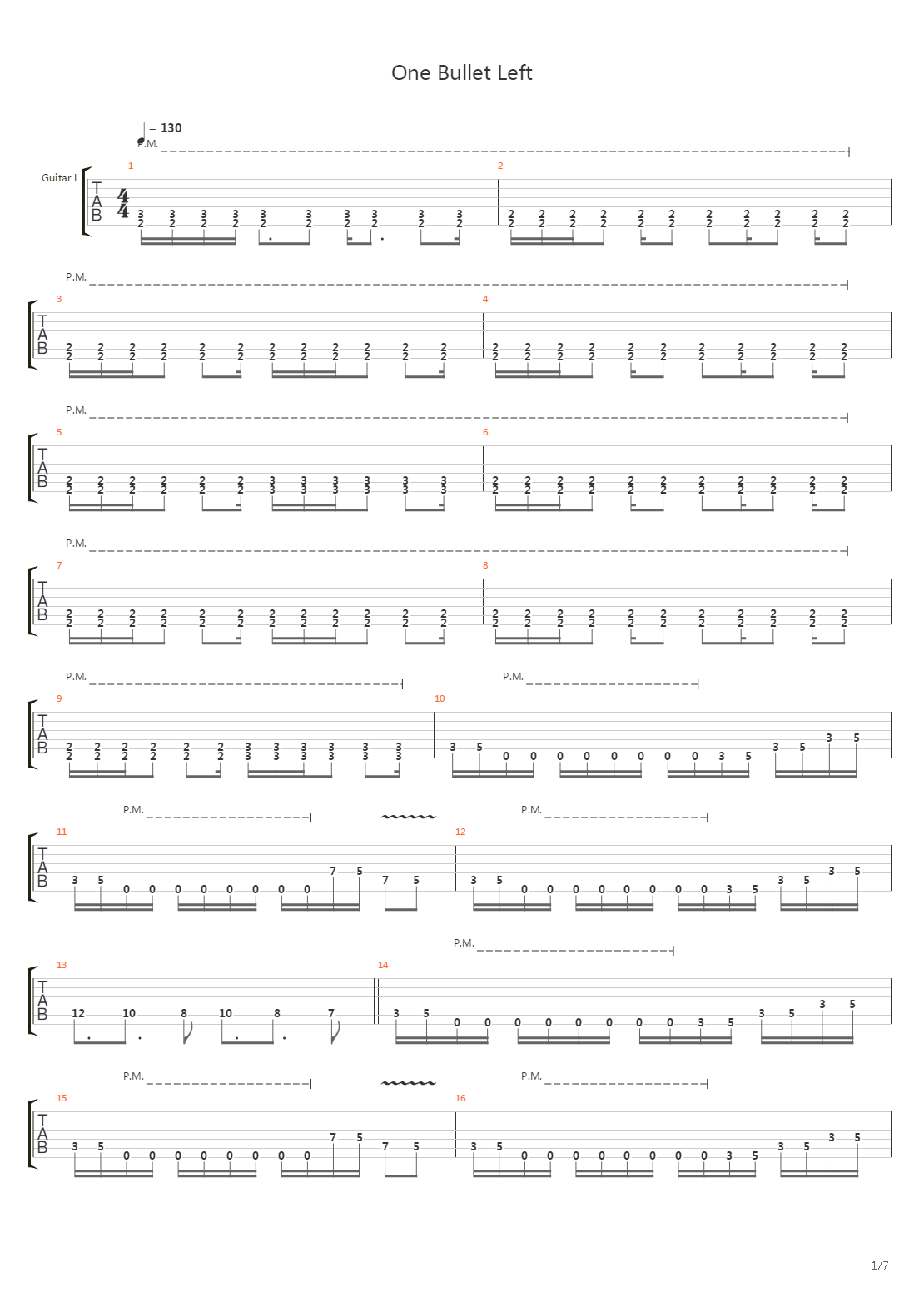 One Bullet Left吉他谱