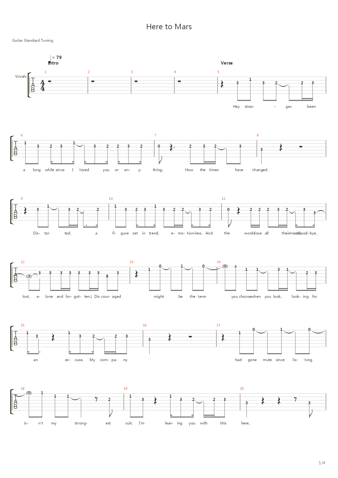 Here To Mars吉他谱