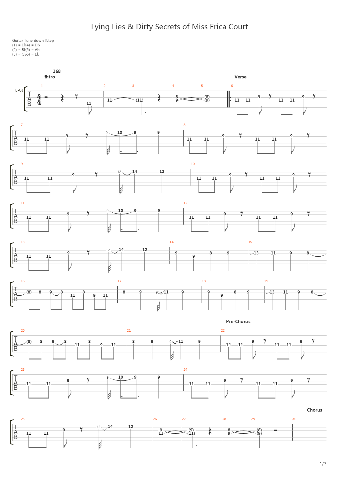 Lying Lies And Dirty Secrets Of Miss Erica Court吉他谱